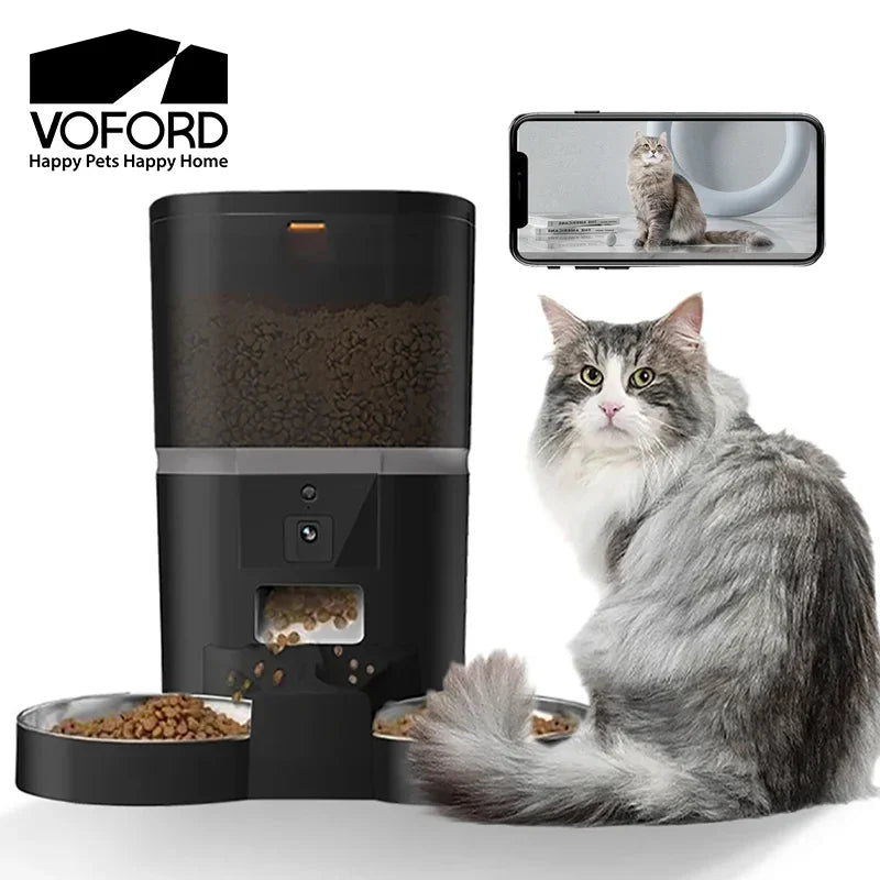4L Smart Automatic Pet Feeder with Camera and App Control for Cats and Dogs - Stainless Steel Bowl with Double Meal Feature