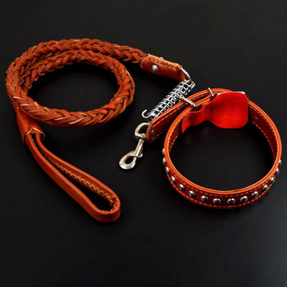 Pet Leather Dog Collar Leash for Large Dog Leather Dog Traction Drag Tow Rope Chain Pet Dog Supplies Accessories Prevent Runaway