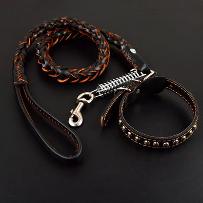 Pet Leather Dog Collar Leash for Large Dog Leather Dog Traction Drag Tow Rope Chain Pet Dog Supplies Accessories Prevent Runaway