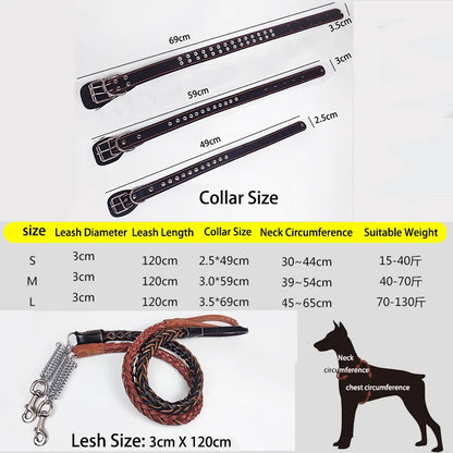 Pet Leather Dog Collar Leash for Large Dog Leather Dog Traction Drag Tow Rope Chain Pet Dog Supplies Accessories Prevent Runaway