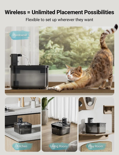 The Purr-fect Hydration Station: 2.5L Automatic Stainless Steel Cat Water Fountain – Battery-Powered, Wireless, and Whisker-Approved!