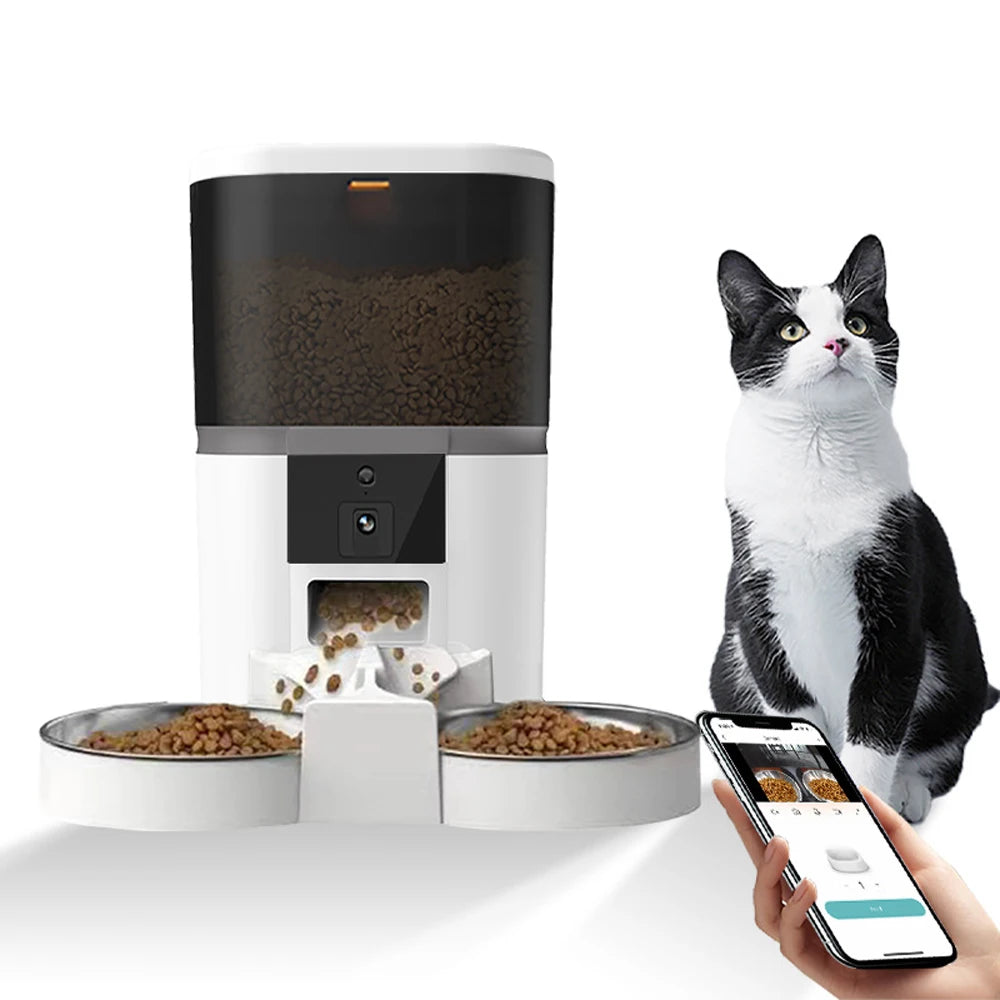 4L Smart Automatic Pet Feeder with Camera and App Control for Cats and Dogs - Stainless Steel Bowl with Double Meal Feature