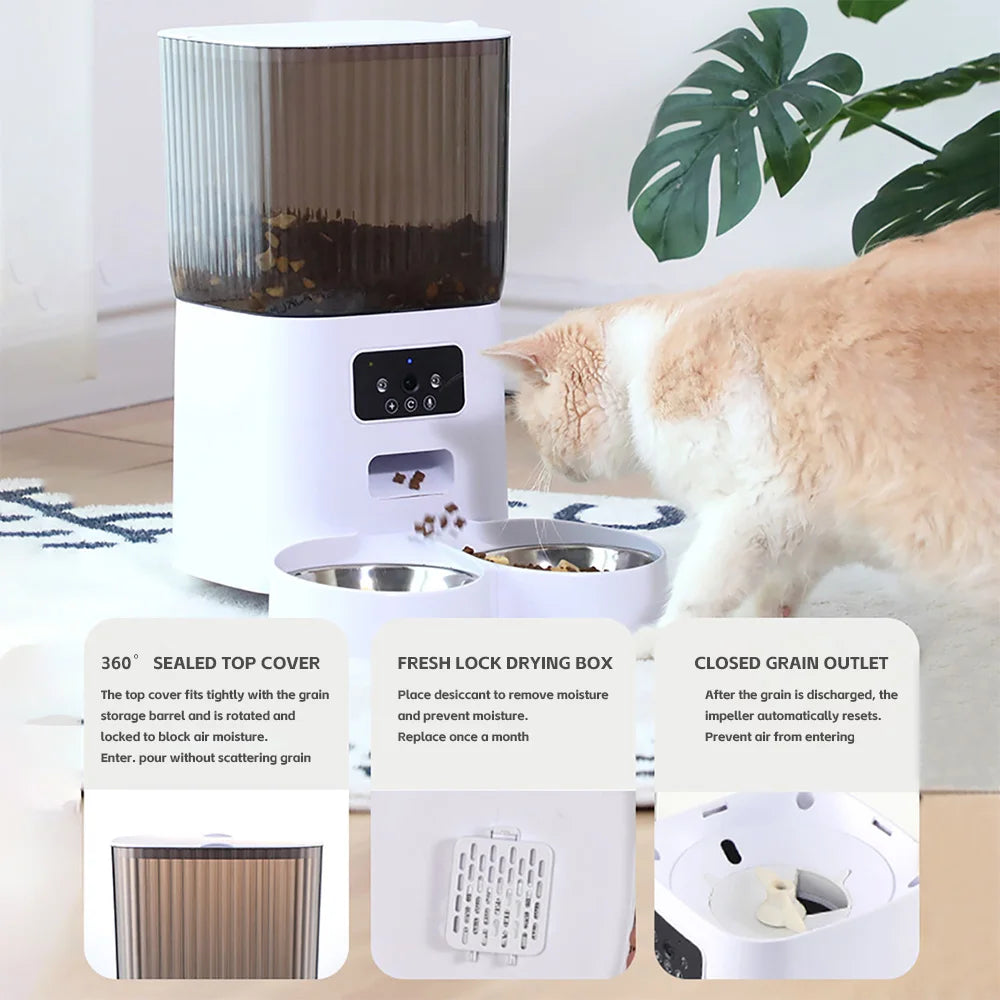 5L Automatic Pet Feeder with Camera - Smart Dog and Cat Food Dispenser, WiFi Enabled, Stainless Steel Feeding Bowl 