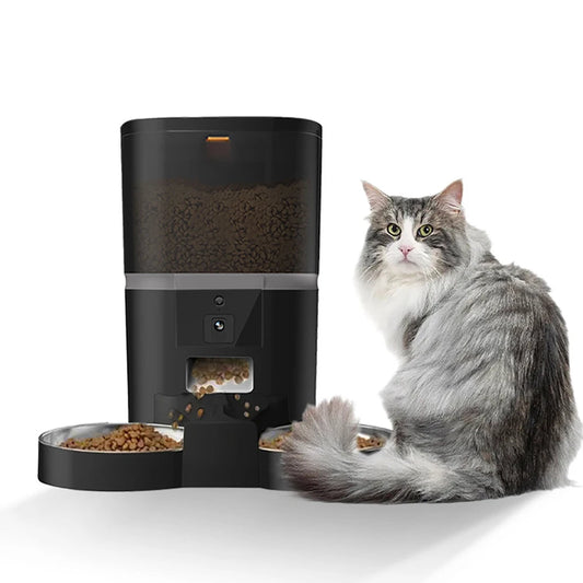 4L Smart Automatic Pet Feeder with Camera and App Control for Cats and Dogs - Stainless Steel Bowl with Double Meal Feature