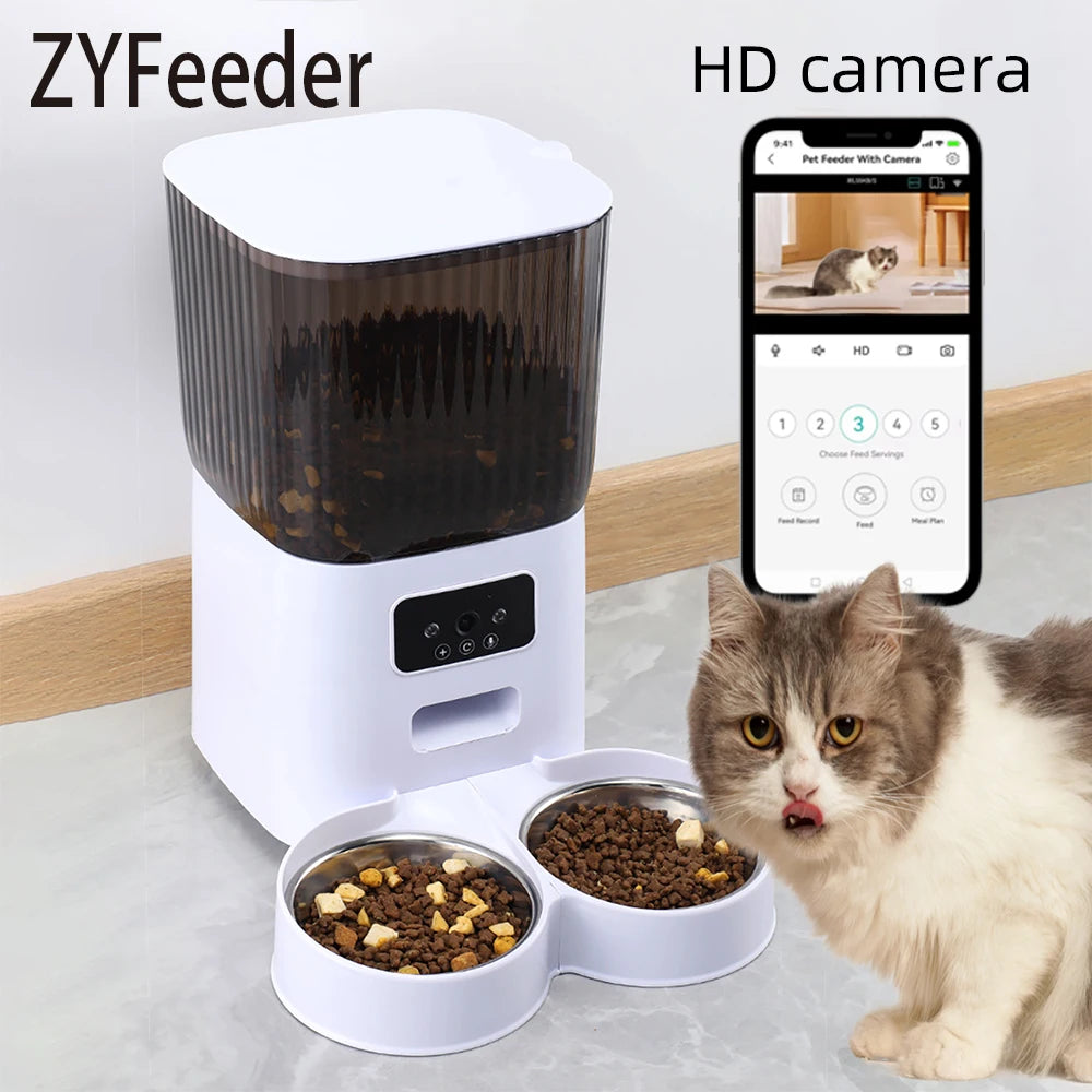 5L Automatic Pet Feeder with Camera - Smart Dog and Cat Food Dispenser, WiFi Enabled, Stainless Steel Feeding Bowl 