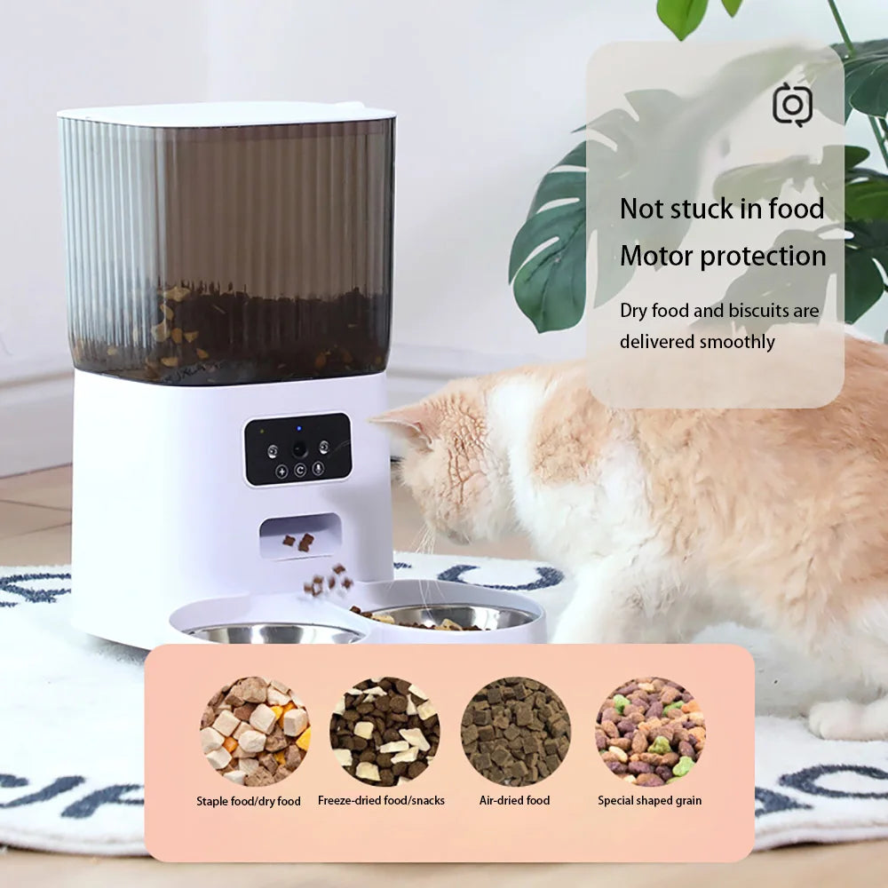 5L Automatic Pet Feeder with Camera - Smart Dog and Cat Food Dispenser, WiFi Enabled, Stainless Steel Feeding Bowl 