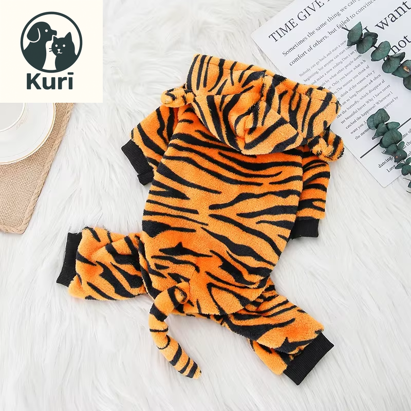 Thickened Flannel Pet Costume - Cozy Tiger and Dinosaur Outfit for Dogs and Cats, Perfect for Autumn and Winter Role Play