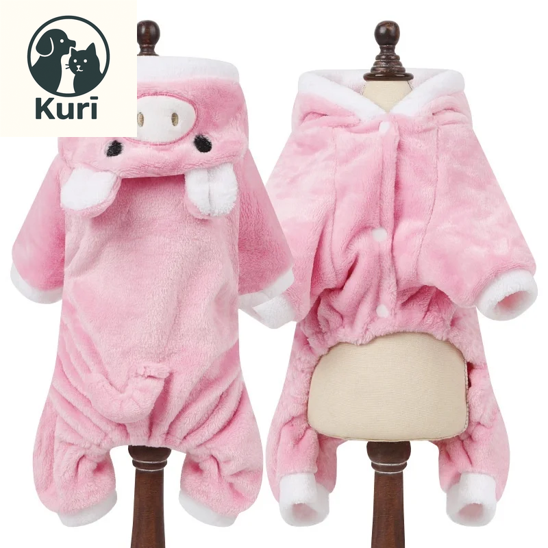 Adorable Coral Fleece Cosplay Costumes for Dogs and Cats - Cute Dinosaur, Tiger, Cow Designs - Warm Pet Hoodies for All Occasions