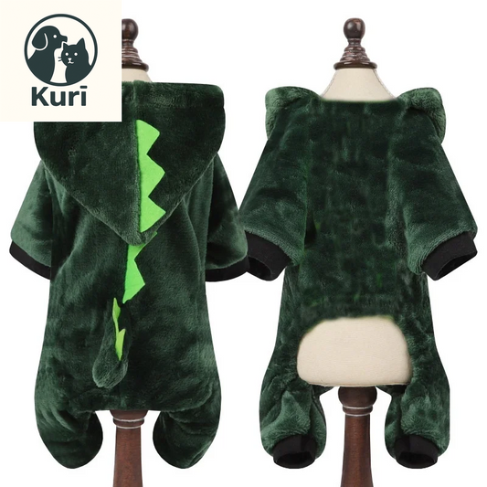 Adorable Coral Fleece Cosplay Costumes for Dogs and Cats - Cute Dinosaur, Tiger, Cow Designs - Warm Pet Hoodies for All Occasions