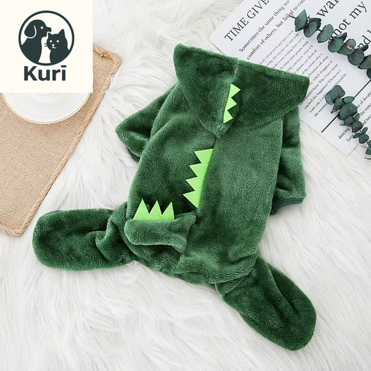 Thickened Flannel Pet Costume - Cozy Tiger and Dinosaur Outfit for Dogs and Cats, Perfect for Autumn and Winter Role Play