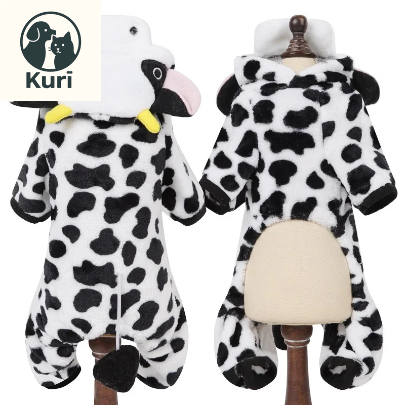 Adorable Coral Fleece Cosplay Costumes for Dogs and Cats - Cute Dinosaur, Tiger, Cow Designs - Warm Pet Hoodies for All Occasions
