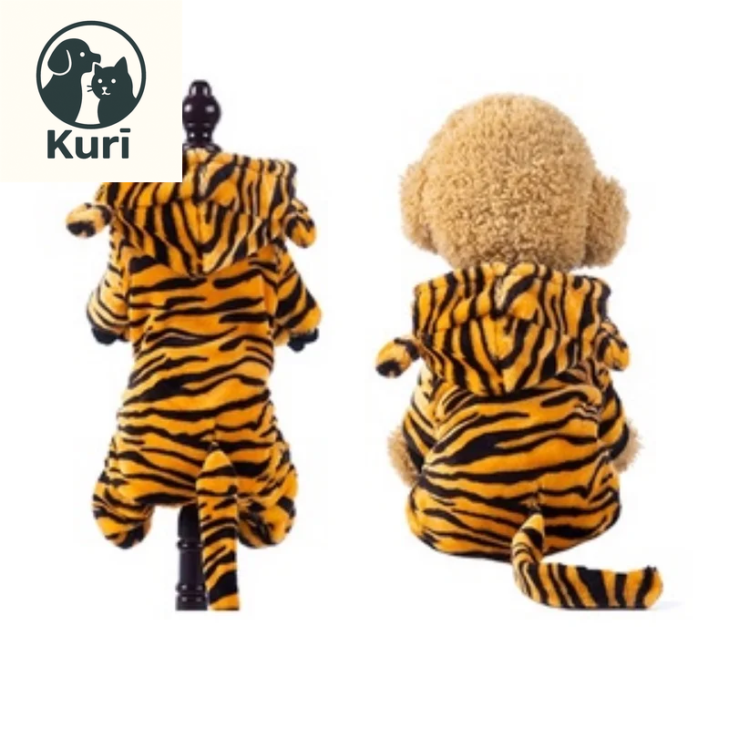 Adorable Coral Fleece Cosplay Costumes for Dogs and Cats - Cute Dinosaur, Tiger, Cow Designs - Warm Pet Hoodies for All Occasions