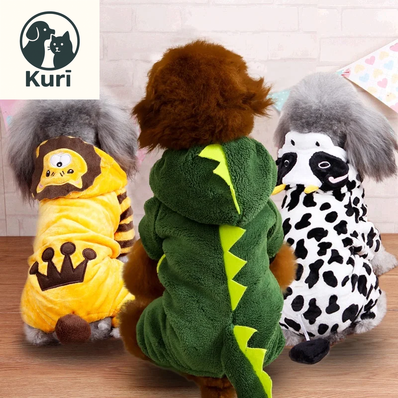 Adorable Coral Fleece Cosplay Costumes for Dogs and Cats - Cute Dinosaur, Tiger, Cow Designs - Warm Pet Hoodies for All Occasions