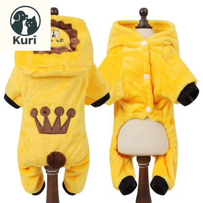 Adorable Coral Fleece Cosplay Costumes for Dogs and Cats - Cute Dinosaur, Tiger, Cow Designs - Warm Pet Hoodies for All Occasions