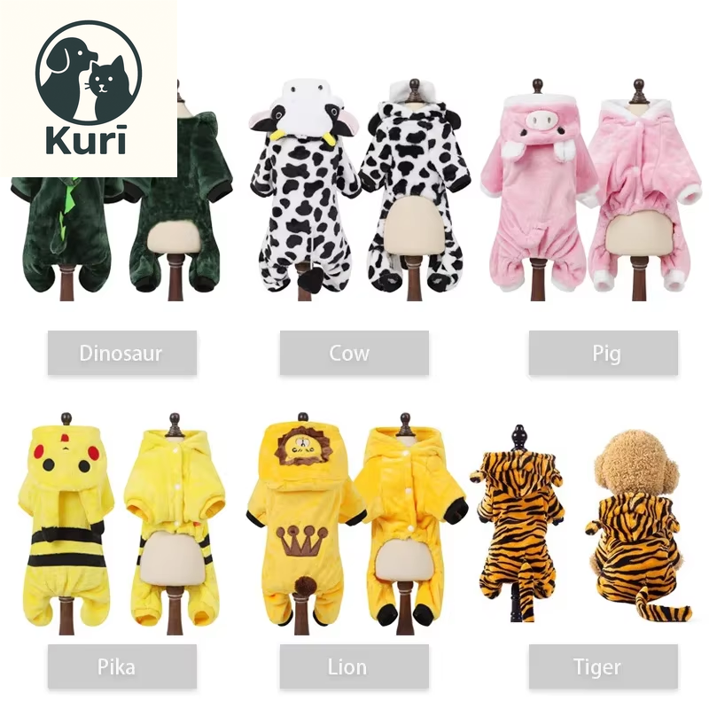 Thickened Flannel Pet Costume - Cozy Tiger and Dinosaur Outfit for Dogs and Cats, Perfect for Autumn and Winter Role Play