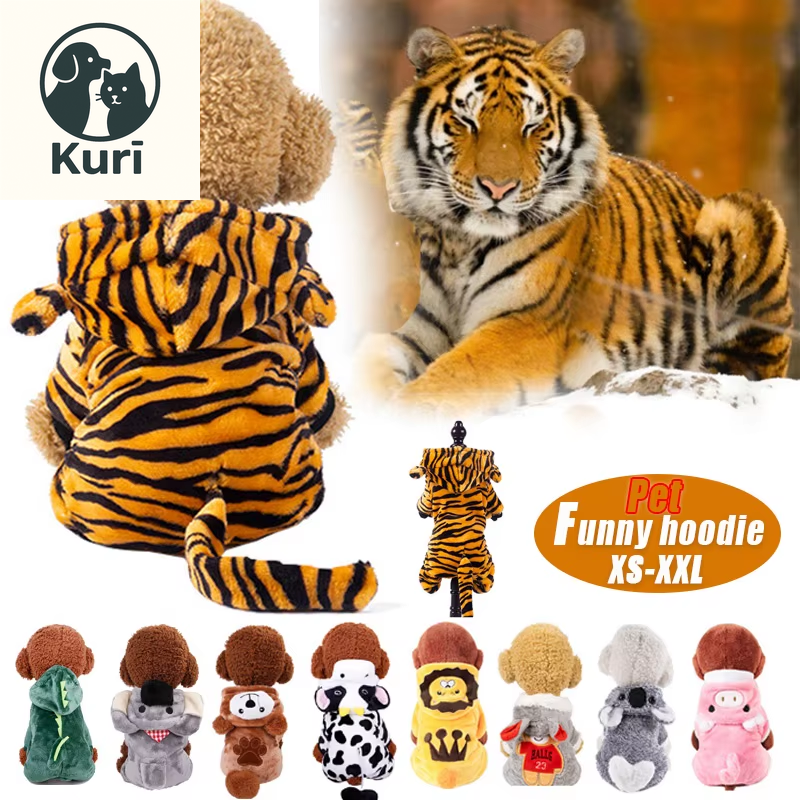 Thickened Flannel Pet Costume - Cozy Tiger and Dinosaur Outfit for Dogs and Cats, Perfect for Autumn and Winter Role Play